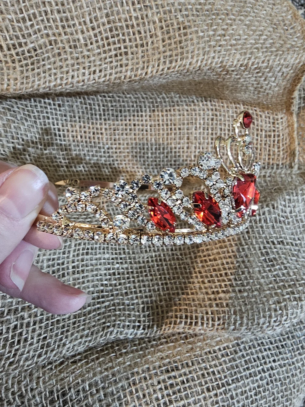 Red Gemmed Gold Tiara Crown